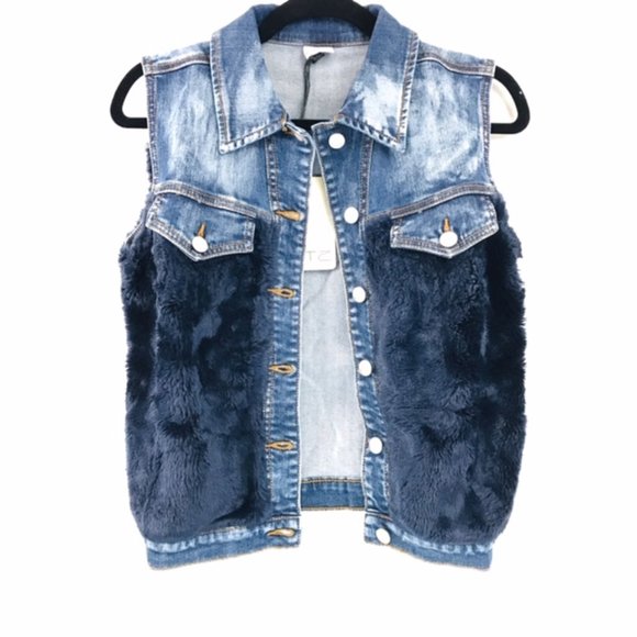 Litz Jackets & Coats Denim Blue Faux Fur Jean Jacket Vest Poshmark